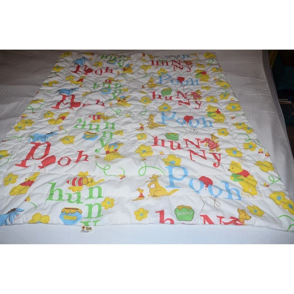 Vtg Walt Disney Productions Winnie The Pooh Baby Blanket Toddler Quilt READ
